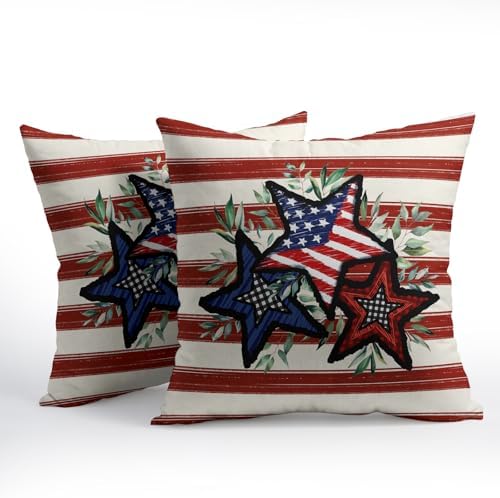 4th of July Pillow Covers 22x22 Set of 2, Patriotic Throw Pillow Covers Independence Memorial Day Pillowcase, Summer Stripes Decorative Fourth of July Cushion Case Couch for Indoor Outdoor Home Decor - Image 2