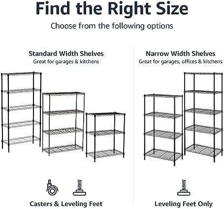 Amazon Basics 4-Shelf Steel Wire Storage Shelves for Garage, Adjustable Metal Shelving Unit, 200 lbs Per Shelf, 23.2" W x 48" H x 13.4" D, Black - Image 4