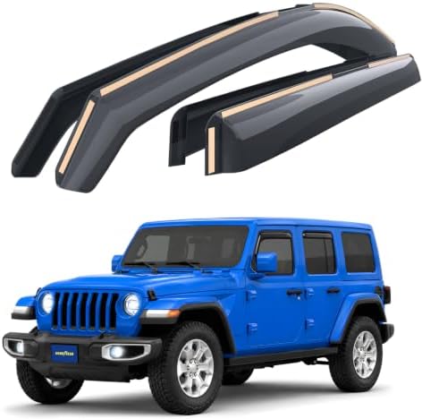 Goodyear Shatterproof in-Channel Window Deflectors for Jeep Wrangler JL 2018-2026/Jeep Gladiator 2020-2026, Rain Guards, Window Visors for Cars, Vent Deflector, Car Accessories, 4 pcs - GY003423LP