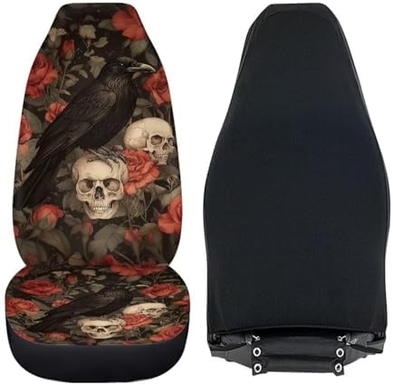 Bulopur Halloween Rose Crows Car Seat Covers Set Non-Slip Breathable 2 Piece Car Seat Covers Front Seats Only Universal Vehicle Accessories for Halloween Decor