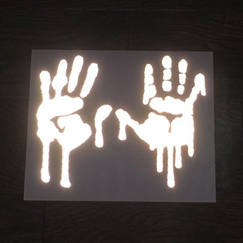 customTAYLOR33 High Intensity Grade Reflective Bloody/Dripping Hands Decals for Helmets, Windscreens, Rear Windows, Bumper Stickers (12" Height (Adult Size), White/Silver/Chrome)