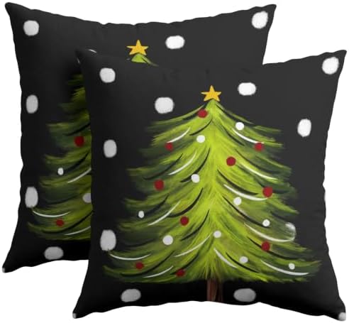 Christmas Black Throw Pillow Covers 16x16 Set of 2 Winter Green Xmas Tree - Image 2