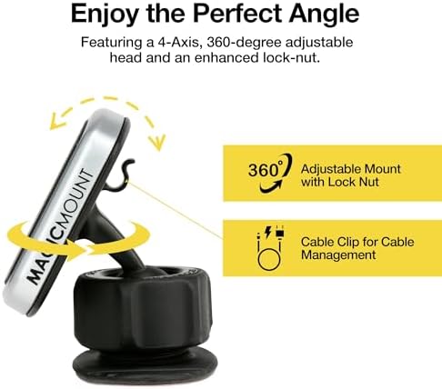 Scosche MPDB MagicMount Pro Magnetic Cell Phone Car Mount with Strong Magnets & 360° Adjustable Head, Adhesive Dashboard Cell Phone Holder Compatible with iPhone, Samsung, Android, Non-MagSafe Devices