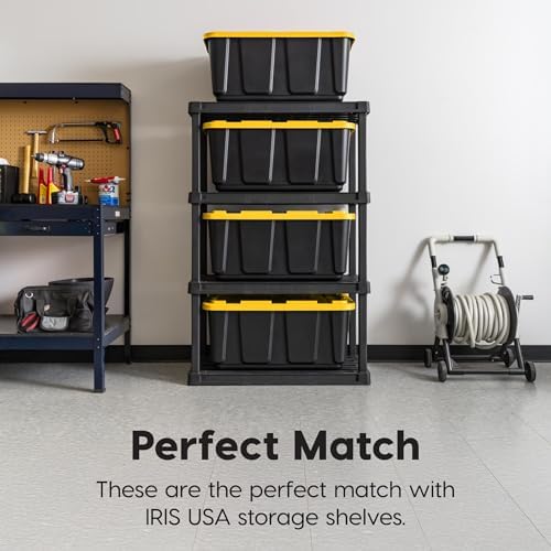 IRIS USA 8-Pack 27 Gallon Storage Bins with Lids |Made in USA| Heavy Duty Plastic Tote Containers for Truckbed Tool Box Organization, Large - Black/Yellow - Image 4