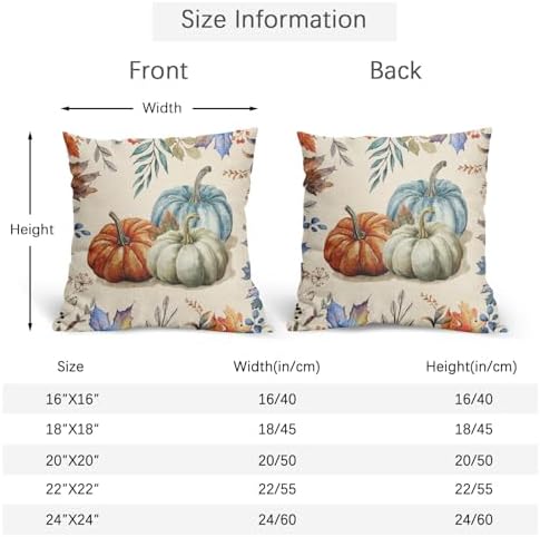 Fall Pumpkin Throw Pillow Covers 24x24 Set of 2 Thanksgiving Colorful Leaves Pillow Covers Orange Blue Pumpkin Watercolor Foliage Pillowcase for Kitchen Outdoor Couch Bedroom Living Room Decoration - Image 4