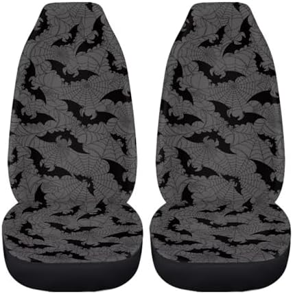 Grey and Black Bat Seat Covers Auto Protective Accessories for Front Seat Washable Breathable Seat Covers Halloween Car Accessories for Truck Van SUV