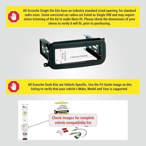 Scosche ICCR3BN Single DIN Radio Install Dash Kit Compatible with Select 2002-07 Chrysler, Dodge & Jeep Vehicles - Complete Basic Car Stereo Installation Kit - See Vehicle Fit Guide in Images