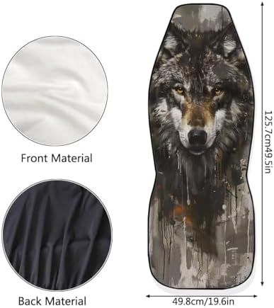 Brown Wolf Print Car Front Seat Cover 2 Piece Vehicle Interior Cover Protector Decor Accessory Seat for SUV Truck Van Sedan