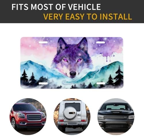 Starry Sky Wolf Front License Plate Car Decorative License Plates