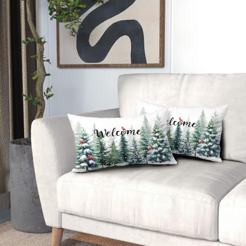 Sweetshow Green Pine Tree Forest Pillow Covers Set of 2 Cotton 20x12 Inches - Image 7