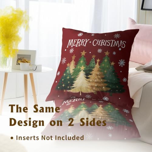 Xmas Tree Red Pillow Covers 22x22 Inch Set of 2, Winter Snowflake Throw Pillow Covers Square Cotton Cushion Cover for Home Couch Sofa Patio Bedroom Livingroom - Image 5