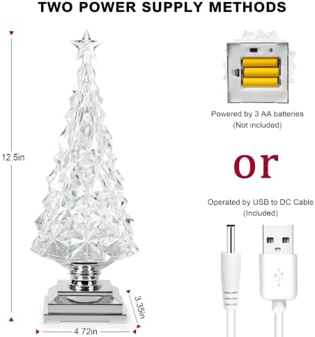 12.5' 'Crystal Christmas Tree Snow Globe with Music, Lighted Spinning Glitter Water Lantern with 6H Timer, USB & Battery Operated Xmas Table Decor - Image 6