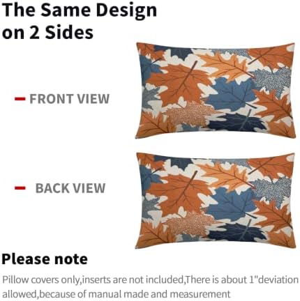 Fall Pillow Covers 12x20 Set of 2 Burnt Orange Blue Maple Leaf - Image 4