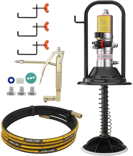 VEVOR Grease Pump, Air Operated Grease Pump with 13 ft High Pressure Hose and Grease Gun, Pneumatic Grease Pump with Barrel Cap, Portable Lubrication Grease Pump 360° Gun Head by VEVOR