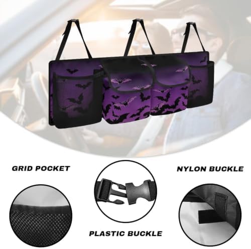 Hanging Car Trunk Organizer Halloween Bat Print Car Back Seat Storage Bag Auto Cargo Bag Collapsible Auto Interior Accessories for Sedans SUV Jeep Trucks MPV Van