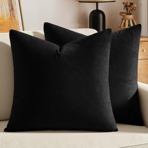 VAKADO 20x20 Black Pillow Covers Decorative Velvet Cozy Soft Solid Square Throw Cushion Cases Home Decor for Couch Sofa Bedroom Office Set of 2 - Image 5
