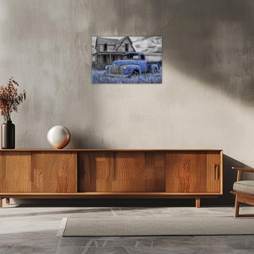 AWPANERAR Rustic Farmhouse Wall Decor Old Truck Canvas Print Car Painting Vintage Truck Poster Living Room Decor Frame (Blue, (12.00" x 18.00")) - Image 4