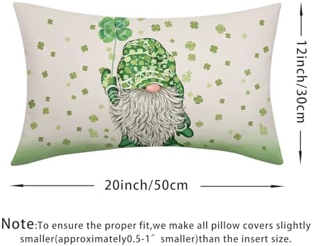 St Patricks Day Pillow Covers 12x20 Set of 2 Shamrock Gnome Throw Pillow Covers Rustic Spring Pillowcase Linen Decoration Farmhouse Decorative Sage Green Cushion Case Couch for Indoor Home Decor - Image 4