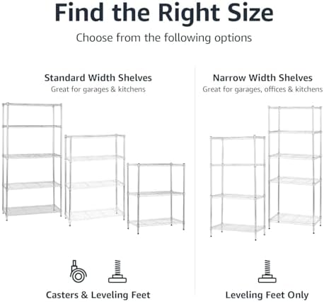 Amazon Basics 3-Shelf Adjustable Heavy Duty Steel Wire Shelving Rack with Chrome Finish, No-Tool Assembly, 250 lbs per Shelf, 23.2" L x 13.4" W x 30" H - Image 5