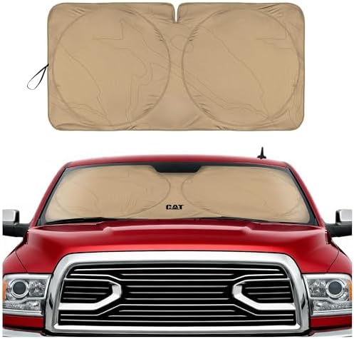 Windshield Sun Shade for Ram 2500 2010-2018, Foldable Truck Sunshade, UV Heat Blocker, Front Window Sun Shield, Interior Protection, Keeps Cab Cool, Heavy Duty Truck Accessory - Beige
