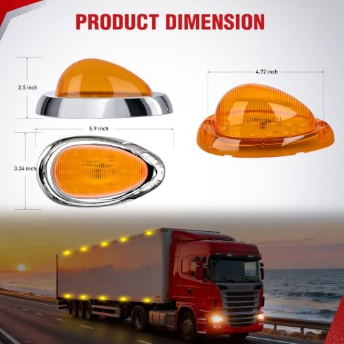 Nilight 6" Amber Teardrop Side Marker Light,18 LED Turn Signal
