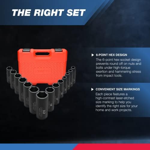 Neiko 02475A 1/2" Drive Deep Impact Socket Set, 14 Piece | 6 Point Metric Sizes (11-32 mm) | Cr-V Steel - Image 3