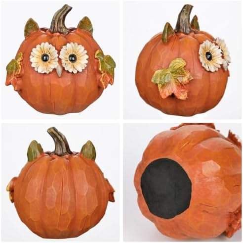 Fall Pumpkin Decor Small Fake Pumpkins Orange Resin Carved Pumpkin Owl Decorative Faux Pumpkin 3Pcs Artificial Pumpkins for Decorating Home Table Farmhouse Mantel Halloween Thanksgiving Centerpieces - Image 6