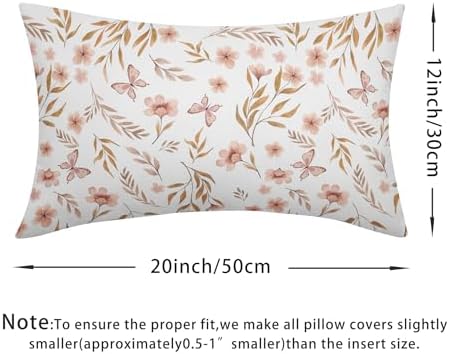 Spring Pink Floral Pillow Covers 12x20 Set of 2 Flower Leaf Throw Pillow Covers Pillowcase Linen Decoration Farmhouse Soft Decorative Butterfly Vintage Cushion Case Couch for Indoor Outdoor Home Decor - Image 4