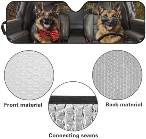 Renewold Funny German Shepherd, Windshield Sun Shade, Car Front Window Sunshade for Jeep Wrangler JK JL Gladiator JT 2020-2023, Foldable Auto Sun Visor Blocks Heat UV Glare, Car Accessories Interior