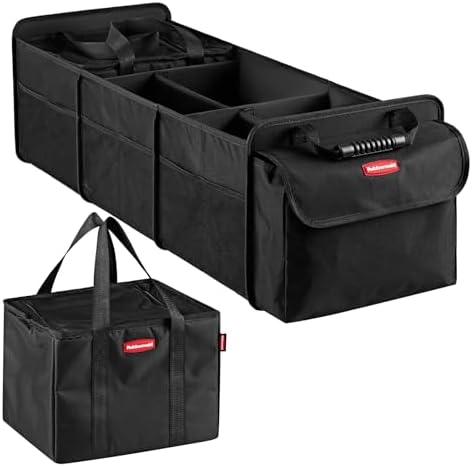 Rubbermaid Car Organizer, Collapsible Trunk Organizer with Removable Leakproof Cooler Bag without Lid, Multi-Compartment Car Storage Organization for Car Accessories, 5 Compartments Without Cover,