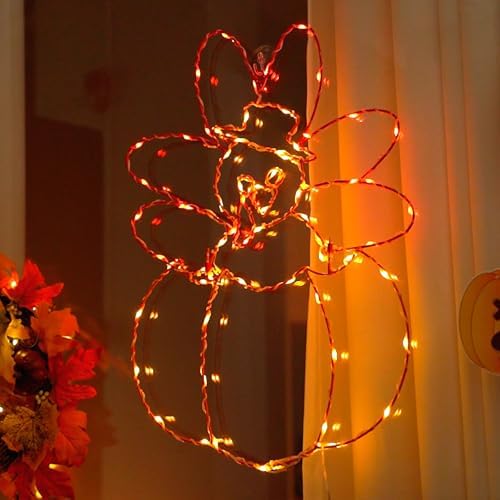 Hiboom Thanksgiving Turkey Pumpkin String Lights, Orange Red, 23'' - Image 3