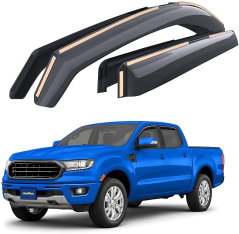 Goodyear Shatterproof in-Channel Window Deflectors for Ford Ranger 2019-2023 SuperCrew, Rain Guards, Window Visors for Cars, Vent Deflector, Car Accessories, 4 pcs - GY003449LP