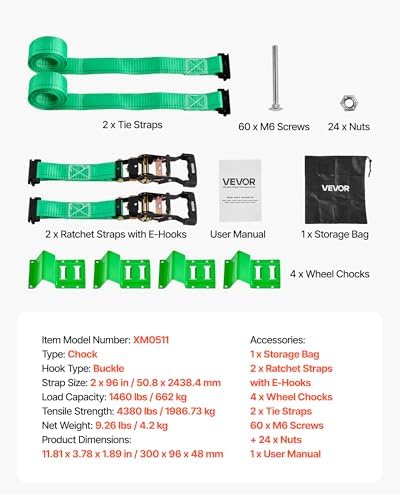 VEVOR Wheel Chock Tie-Down Kit, Chock-Style Trailer Tie Down Strap, Car Tie Down Kit with Buckle, Break Strength 4380 lbs & Working Load 1460 lbs Motorcycle System for ATVs, UTVs & Trailers
