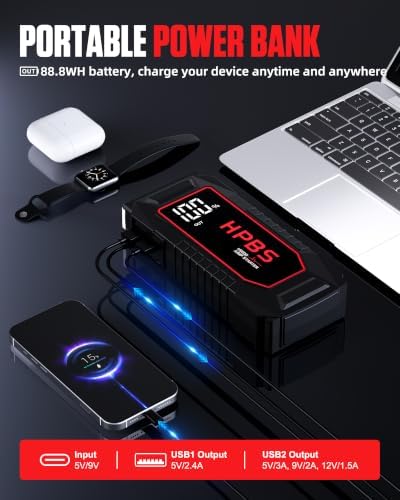 Car Jump Starter - 5000A Peak Jump Starter Battery Pack with DC for Up to All Gas and 10.0 L Diesel Engines, 12V Portable Battery Jump Starter with 3.0" LCD Display - Image 4