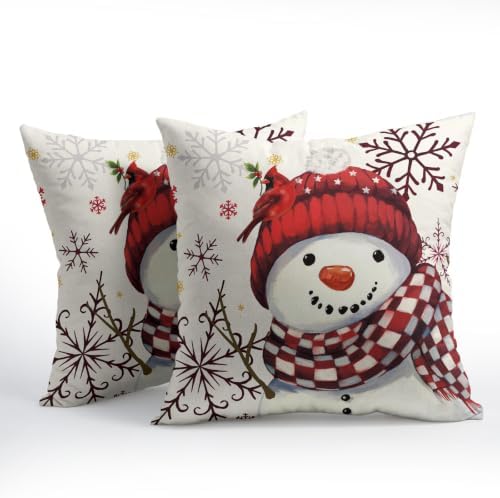Christmas Red Throw Pillow Covers 24x24 Set of 2 Winter Snowman Snowflake - Image 3
