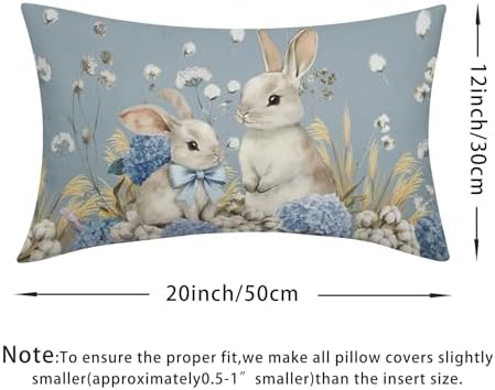 Easter Pillow Covers 12x20 Set of 2 Spring Throw Pillow Covers Rustic Cute Bunny Rabbit Pillowcase Linen Decoration Farmhouse Soft Decorative Blue Cushion Case Couch for Indoor Outdoor Home Decor - Image 4