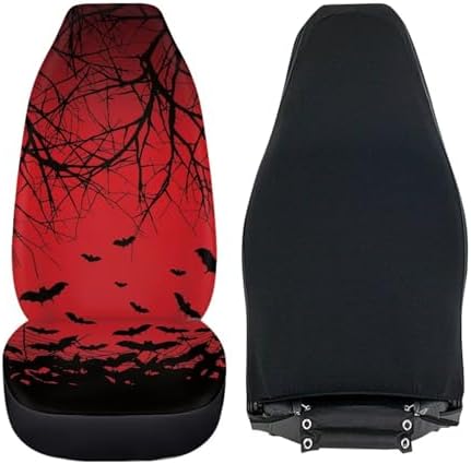 Halloween Bat Car Seat Covers Set of 2, Universal Thin Car Front Seats Branch Vehicle Enterior Protector Suitable Fits Most Car Auto SUV Sedan Truck