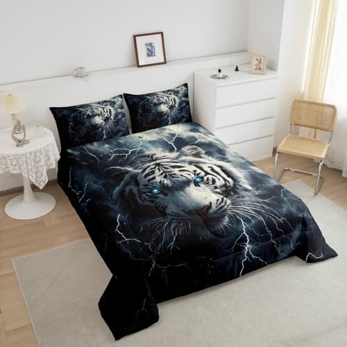 Feelyou Tiger Bedding Set Twin Size Wild Animal Comforter Set for Kids Boys Girls Wildlife Comforter Safari Cat Print Duvet Set - Image 3