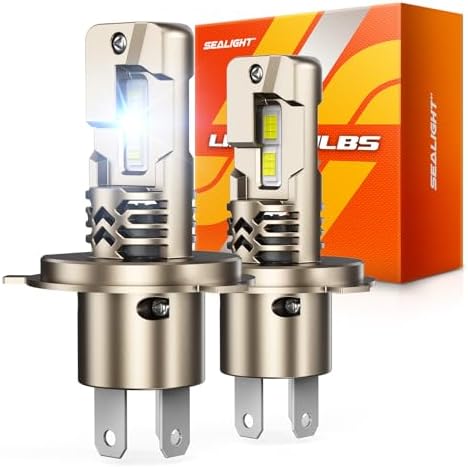 SEALIGHT H4/9003 LED Bulbs 12X Super Bright, 70,000LM Output with 6500K White, 9003/H4 Driving Lights IP68 Waterproof, Plug-N-Play, Pack of 2