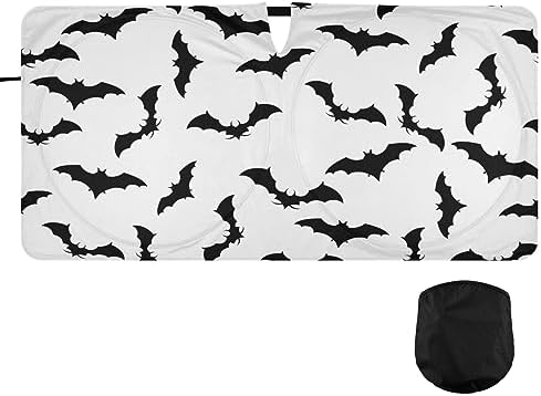 Bat Halloween White Windshield Sun Shade, Car Sunshade for Auto Truck SUV, Sun Shield that Keeps Your Vehicle Cool, Foldable, Storage Bag (62 x 32 in)