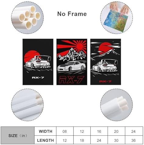 RIUFIN 3pcs JDM Sport Car Posters Rx7 Car Wall Decor Art-Modern Car Wall Art Prints Cool Posters for Boys Room-Bathroom Bedroom Office Canvas Wall Art Ready to Hang 24x36inch(60x90cm) - Image 2