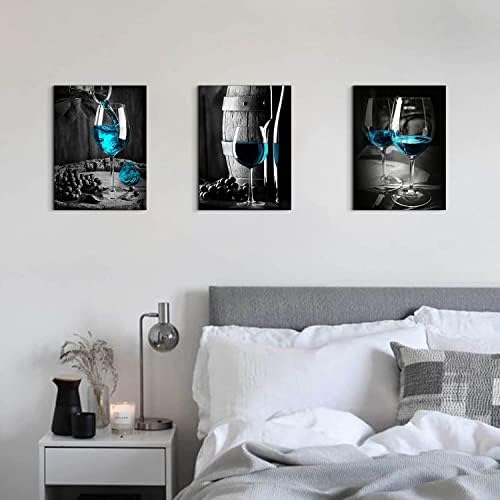 Teal Wine Dining Room Wall Decor Black and Blue Pictures Wall Art for Living Room Glass Goblet Canvas Paintings Home Decorations 16x24 Contemporary Turquoise Kitchen Bedroom Prints Posters 3 Pieces - Image 7