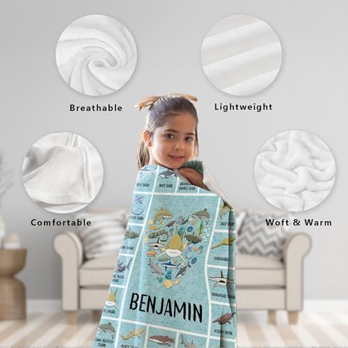 Shark Custom Name Blanket Gifts for Girls Boys Women - Super Soft Cozy Warm Throw Sheet for Couch Bed Sofa Office Decor All Season 60"x80" for Adult - Image 6