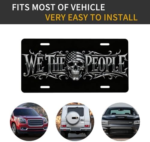 We The People Flag Skull Cool Front License Plate 6x12 Inch