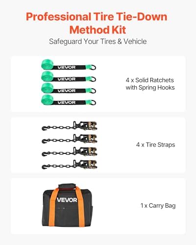 VEVOR Wheel Chock Tie-Down Kit, Tire-Style Tow Dolly Strap, Car Kit with Heavy-Duty Hook, Break Strength 10009 lbs & Working Load 3333 lbs Motorcycle Tie-Down System with O-Ring for ATV, SUV