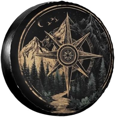Retro Compass Spare Tire Cover Wheel Protectors Weatherproof Sun Protection Covers Universal for SUV Jeep Travel Trailer 15"