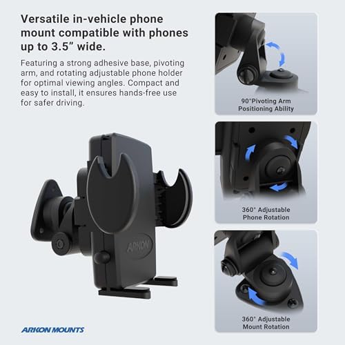 ARKON Mounts - Adhesive Truck & Car Phone Holder | Secure Grip | Versatile Compatibility | Easy Installation | Phone Holder For Car | For iPhone, Samsung, Google, Huawei, Nokia, other Smartphones