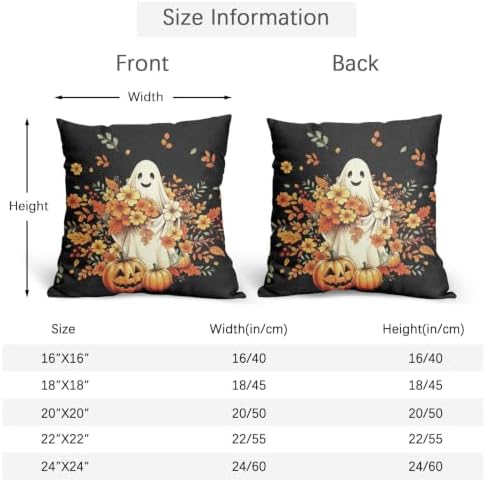 Halloween Ghost Throw Pillow Covers 16x16 Set of 2 Orange Floral Leaves Spooky Pumpkin Pillow Covers Black Autumn Flower Leaf Cute Pillowcase for Kitchen Sofa Cushion Outdoor Bedroom Decoration - Image 4