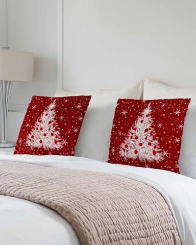 JasmineM Merry Christmas Tree Pillow Covers 16x16 Inch Set of 2, Red Snowflakes Decorations Outdoor Throw Pillow Covers, Winter Holiday Square Pillowcases for Patio Sofa Couch Bedroom Decorative - Image 3