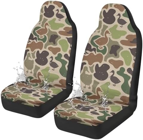 Car Seat Covers Waterproof Breathable Duck Hunter Camo Front Seat Cover Protection Interior Accessories Easy to Install and Clean Universal for Auto Truck Van SUV 2 Pcs